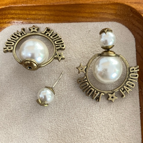 Dior Gold and White Pearl Earrings - Picture 1 of 3
